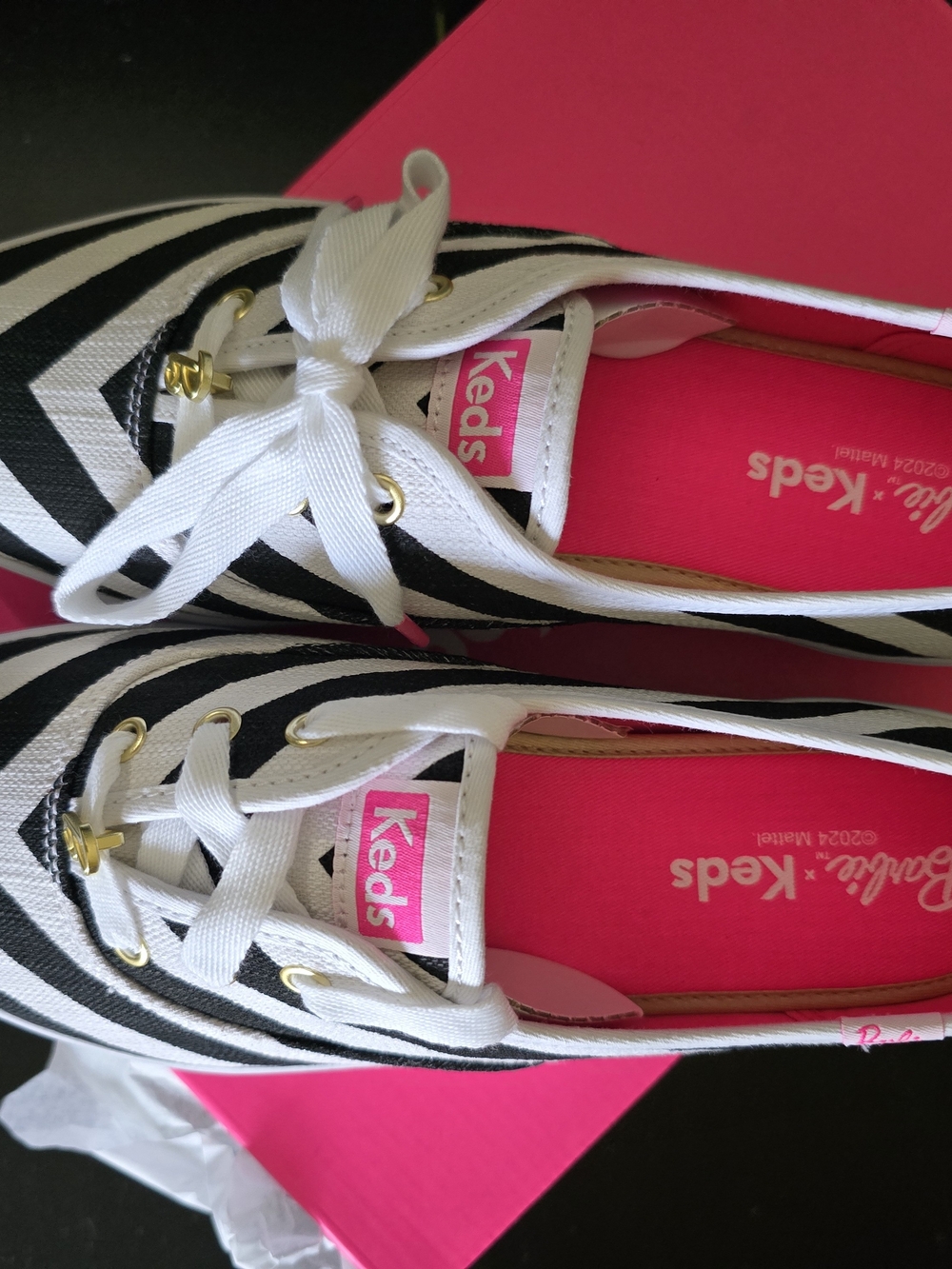 Barbie Black & White Striped Sneakers with Pink Insole